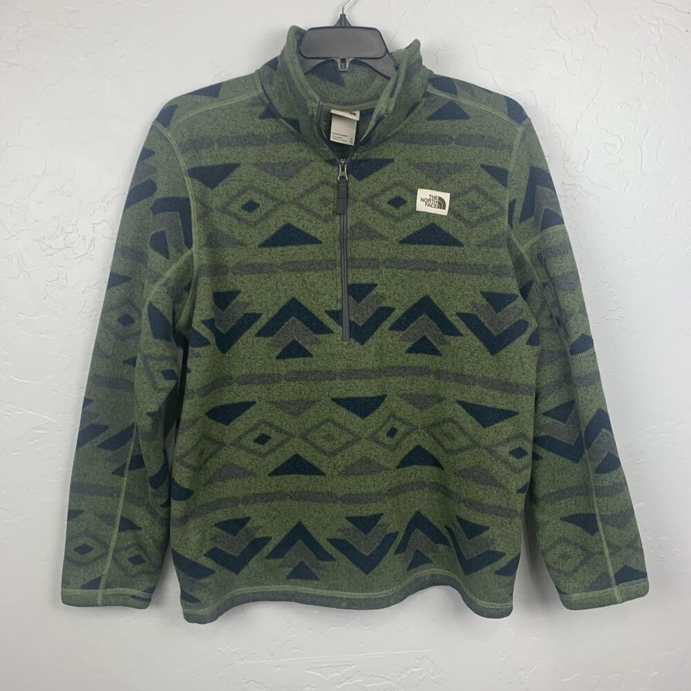 The North Face Gordon Lyons Mens XL Green Fleece Quarter Zip Geometric Hiking